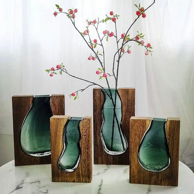 Plant Container Wooden Glass Vase Creative Modern Hydroponic Flower Holder Exquisite Removable Flower Pot Bedhead