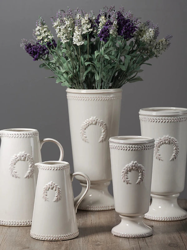 Vase Wide Opening Tabletop Flower Jug Decor Hotel Farmhouse Pottery Rustic