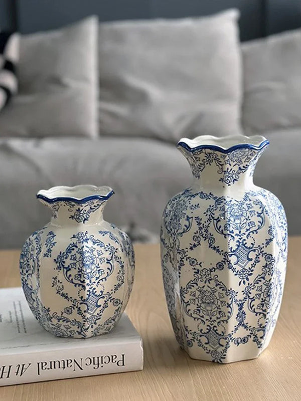 Hand-Painted Vase Blue White Porcelain Vase Elegant Home Decor Living Room Entryway Desktop Flower Arrangement Display Ornaments