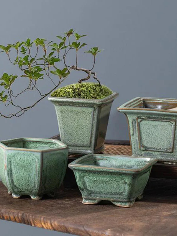 Coarse Pottery Glazed Succulent Plant Pot Flowerpot Gardening Bonsai Vase Planter Office Desktop Ornaments Home Decor