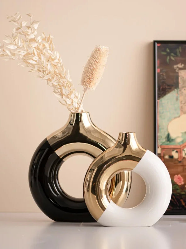 Ceramic Flower Vases For Living Room Luxury Nordic Plant Pot,Dinning Table Hotel Home Decoration,Wedding Festival Artwork Golden