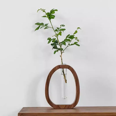 Wooden Glass Flower Vase Hydroponic Flower Hydroponics Water Plant For Valentine’S Day Wedding Arrangement Vase Desktop Ornamen