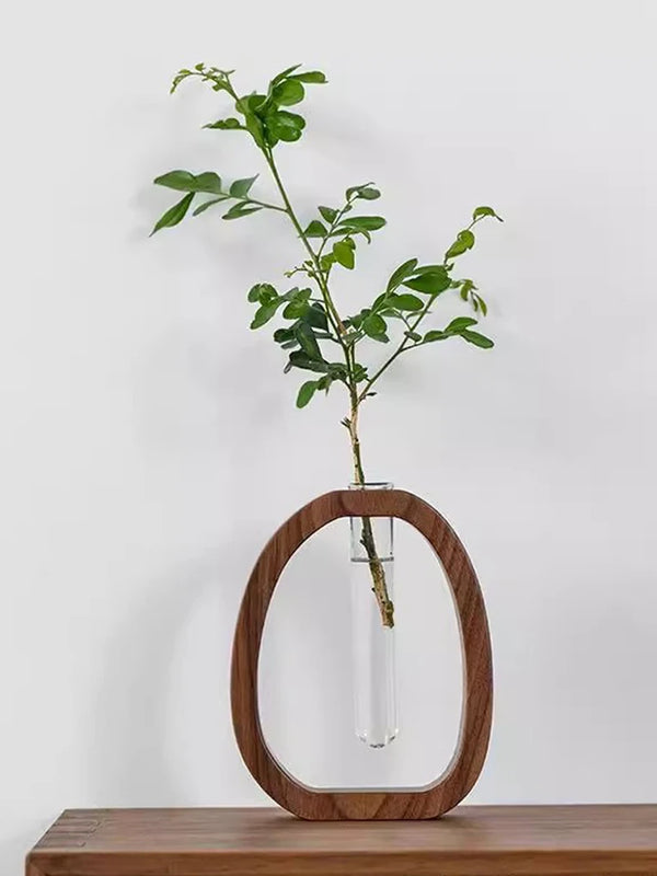 Wooden Glass Flower Vase Hydroponic Flower Hydroponics Water Plant For Valentine’S Day Wedding Arrangement Vase Desktop Ornamen