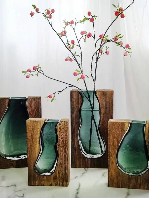Plant Container Wooden Glass Vase Creative Modern Hydroponic Flower Holder Exquisite Removable Flower Pot Bedhead