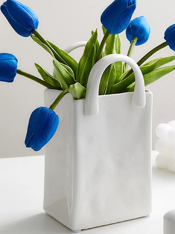 HUA HUA Handbag Shape Vase Modern Decorative White Vase Home Decoration Dried Flower Arrangement Table Decoration