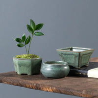 Coarse Pottery Glazed Succulent Plant Pot Flowerpot Gardening Bonsai Vase Planter Office Desktop Ornaments Home Decor