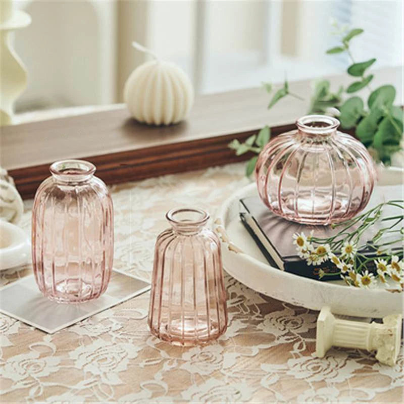 Set of 3 Transparent Glass Vases, Modern Decorative Vases, Minimalist Vases, Home Decor, Living Room, Kitchen, Office Desk Decor