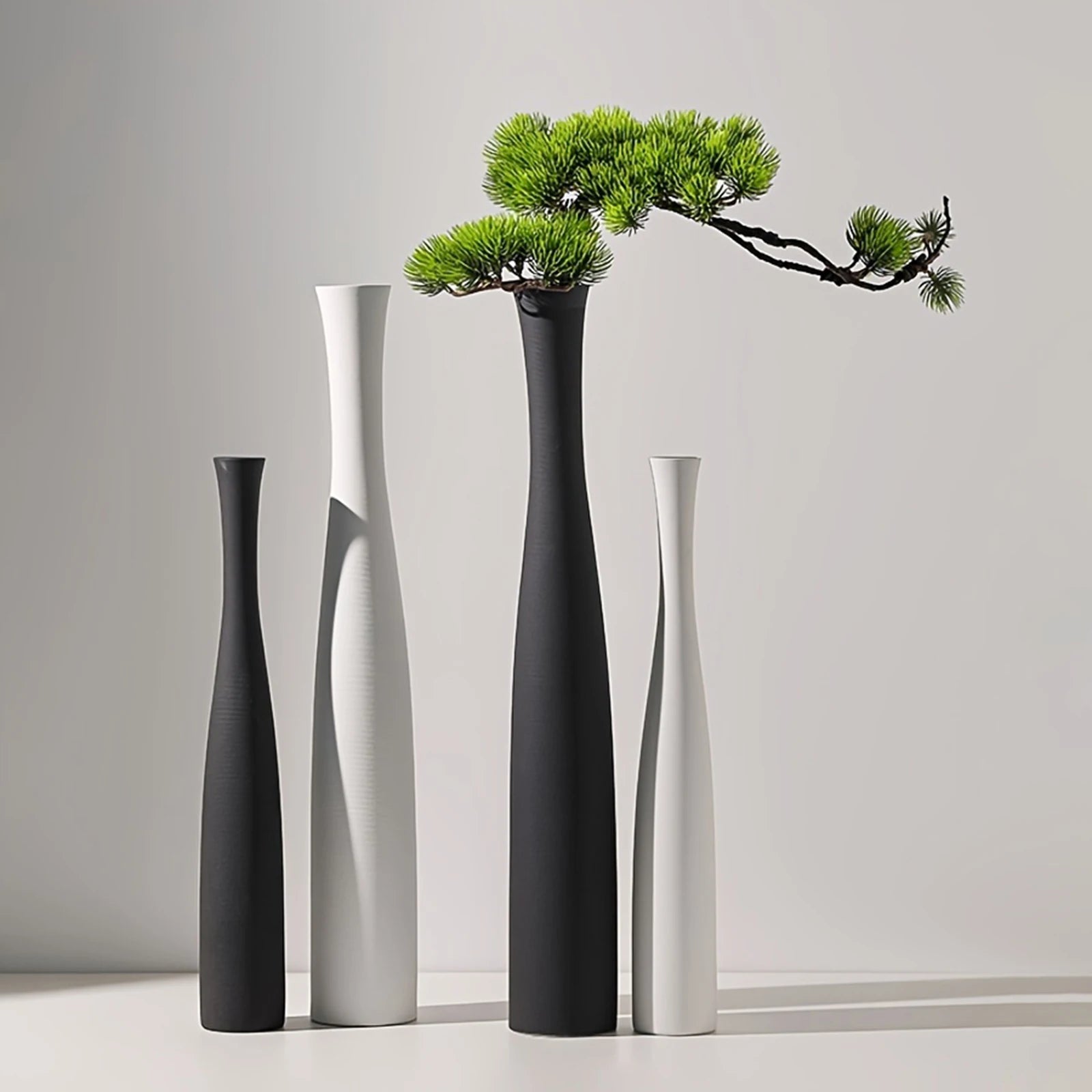 3D Printed Vases - Black and White Tall Conical Vases, Entryway Decor Welcome Vase Ornament, Modern Minimalist Style Decor Vases