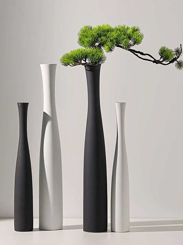 3D Printed Vases - Black and White Tall Conical Vases, Entryway Decor Welcome Vase Ornament, Modern Minimalist Style Decor Vases