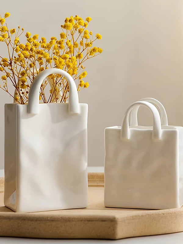 Handbag Shape Vase Modern Decorative White Vase Home Decoration Dried Flower Arrangement Table Decoration
