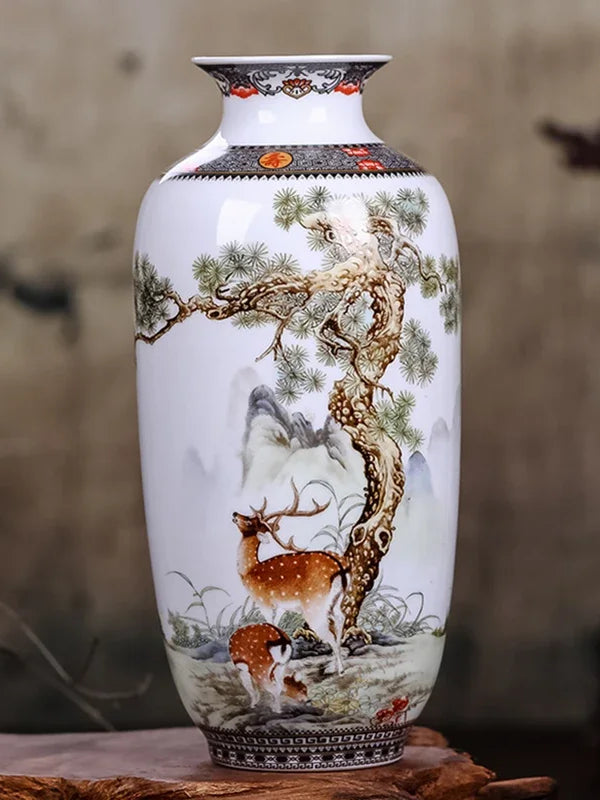 Ceramic Jingdezhen Vase Chinese Traditional Flower Vases Living Room Decoration Vase Fine Smooth Surface Furnishing Articles