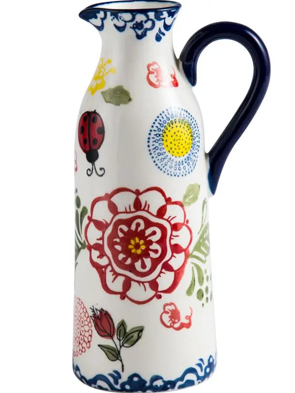 Ins Light Luxury Vintage Kettle Ceramic Vase Ornament Living Room Flower Arrangement Creative Milk Jug Flowers Seasoning Bottle