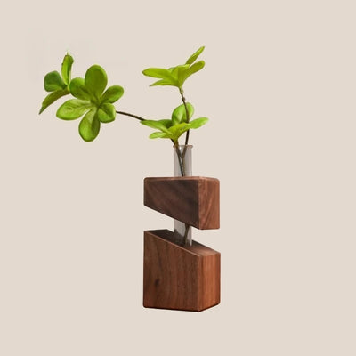 Solid Wood Creative Art Tabletop Geometric Flower Ware Nordic Dry Vase Glass Wall Hanging Vase Decoration Pieces