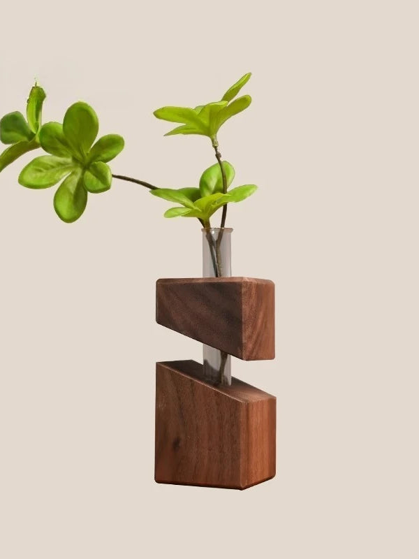 Solid Wood Creative Art Tabletop Geometric Flower Ware Nordic Dry Vase Glass Wall Hanging Vase Decoration Pieces