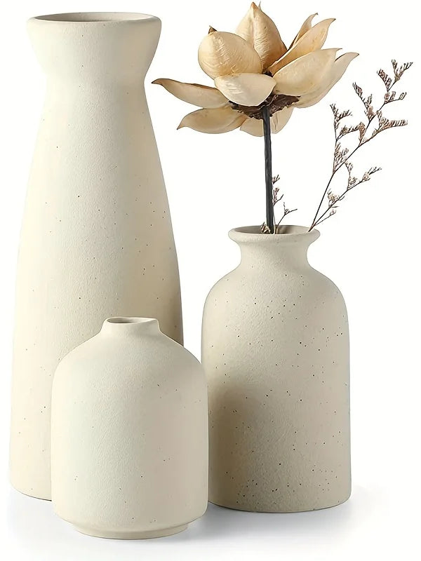 Set of 3 Ceramic Vase, Flower Vases For Rustic Home Decor, Modern Farmhouse Decor, Living Room Decor,Shelf Decor,Table Decor