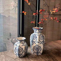 Hand-Painted Vase Blue White Porcelain Vase Elegant Home Decor Living Room Entryway Desktop Flower Arrangement Display Ornaments